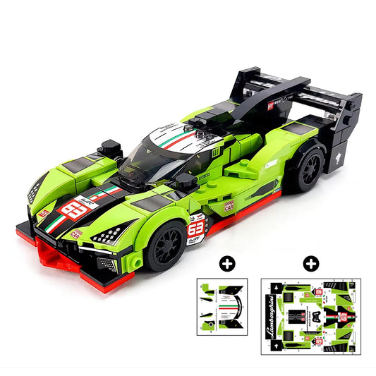 332PCS with Stickers MOC-181557 Speed ​​Champions SC63 WEC and IMSA Racing Building Blocks City Sports Car Model DIY Toy Gift